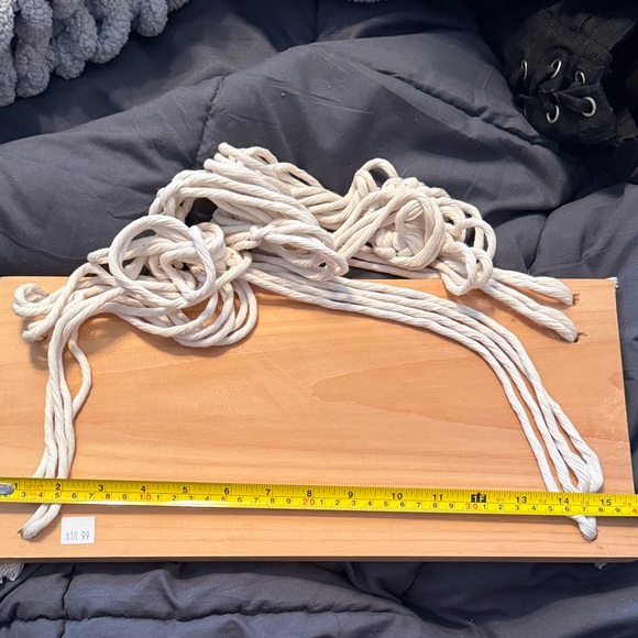 Macrame Hanging Shelf - Natural Wood & Cream Cotton plant shelf - Picture 2 of 2